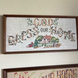 Framed Cross-Stitch Wall Art - Brown and Green